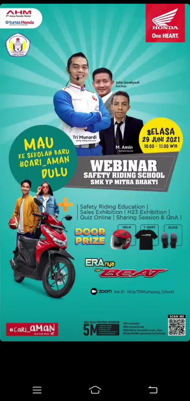 PT AHM bersama Jaringannya NSS kedaton Sukses Menggelar Webinar Safety Riding School