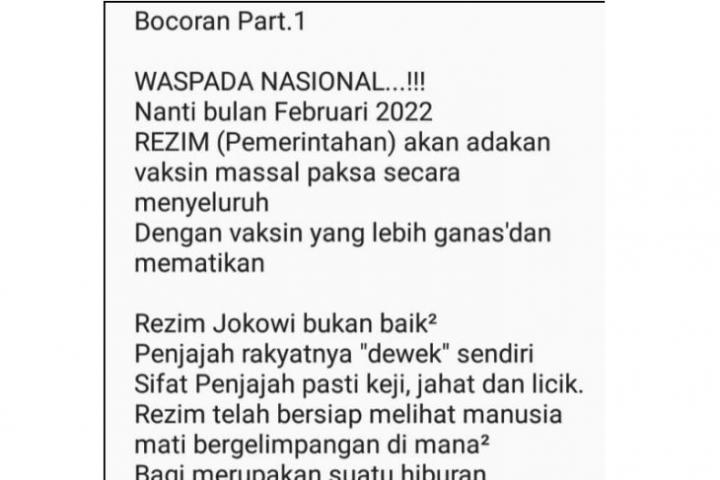 Vaksin Paksa Akan Dilakukan Pemerintah pada Februari 2022, Cek Faktanya!