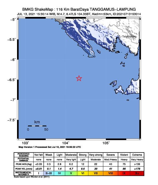 Gempa Bumi Tektonik  M 4.7 Dirasakan di Liwa - Lampung