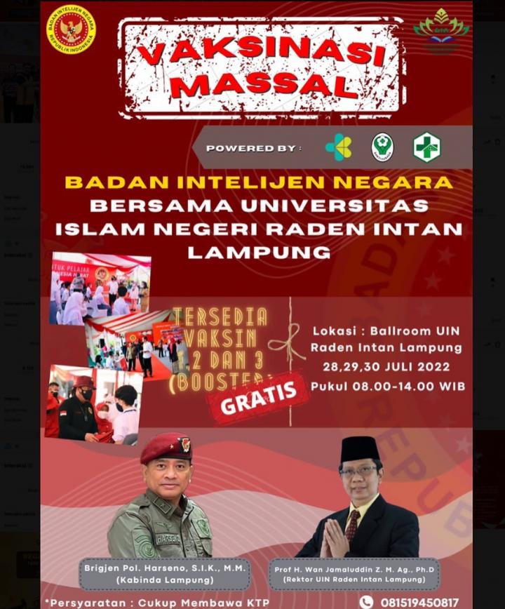 Catat! Badan Intelijen Negara Bersama UIN Gelar Vaksinasi Massal