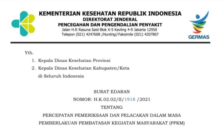 Catat! Kementerian Kesehatan (Kemenkes) Akan Gencarkan Testing dan Tracing di Daerah PPKM