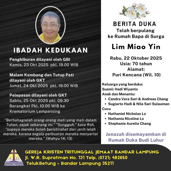 Ketua HASS Lampung Sampaikan Duka Cita Atas Berpulangnya Ibu Lim Miao Yin
