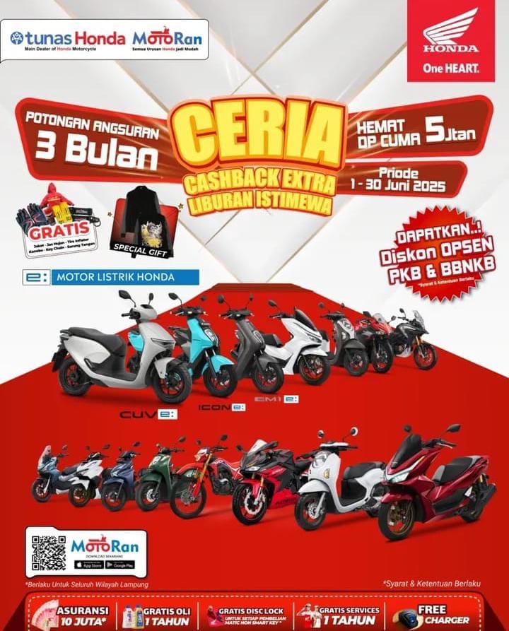 Juni Ceria! TDM Kota Agung Hadirkan Promo Spesial Motor Honda: Cashback Extra Liburan Istimewa
