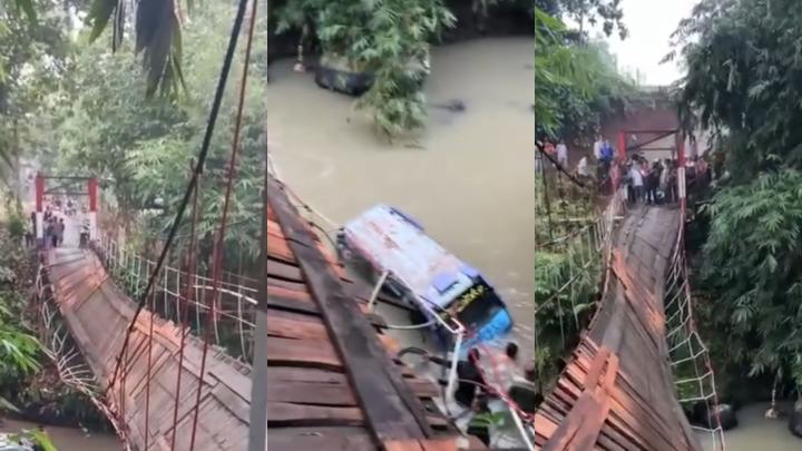 Minibus Terjun ke Sungai di Pugung Tanggamus, Jembatan Gantung Putus  Diduga Tak Kuat Menahan Beban