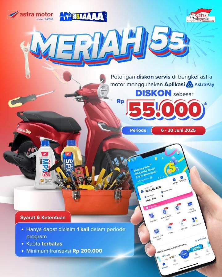 Astra Motor Natar Gelar Program "MERIAH 55": Nikmati Diskon Servis Rp55.000 dengan AstraPay!
