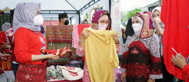 Ketua Dekranasda Provinsi Lampung Riana Sari Arinal Janji Tingkatkan Kualitas Perajin Batik Ecoprint di Lampung Selatan