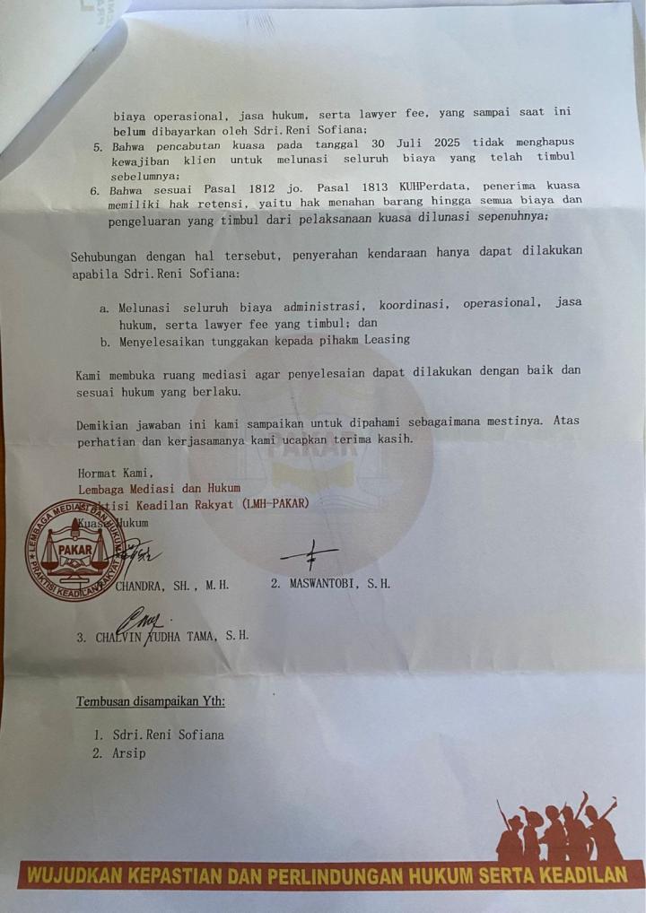 Kuasa Hukum Diduga Tahan Mobil Klien, Klien: Tidak Ada Kesepakatan Jasa Hukum