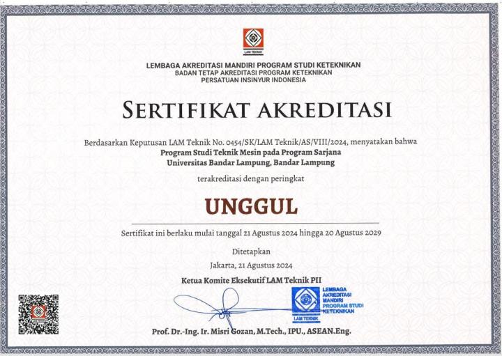 Selamat! Prodi Teknik Mesin UBL Jadi Prodi PTS Pertama di Sumatera Raih Akreditasi Unggul