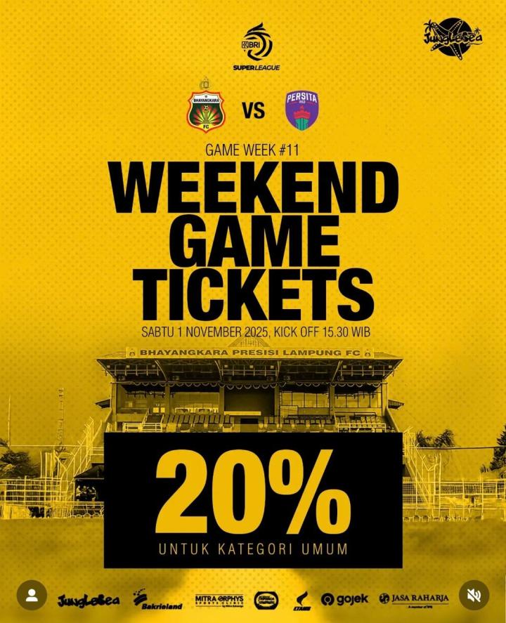 Main Hari Sabtu dan Tiket Diskon 20 Persen, Ayo Ramaikan Laga Bhayangkara FC VS Persita