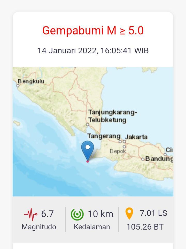Breaking News: Gempa Magnitudo 6,7 Guncang Sumur-Banten
