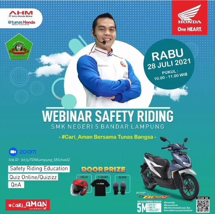 Tunas Honda dan Jaringanny NSS Kedaton Sukses Menggelar Webinar Safety Riding Bersama SMKN 5 Bandar Lampung