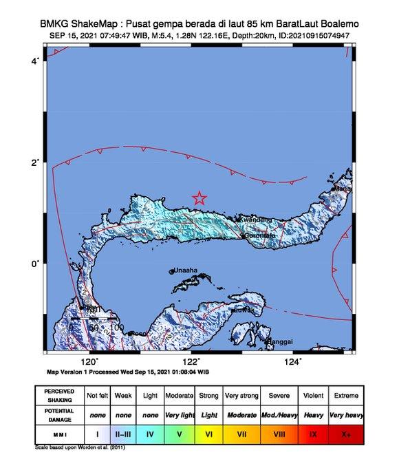 Boalemo Sulut di Guncang Gempa Magnitudo 5,4