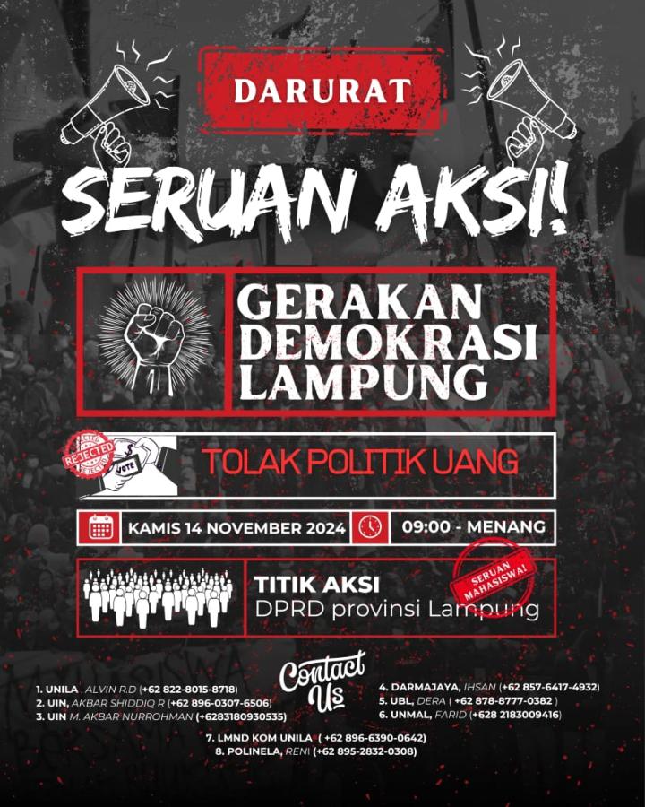 Gerakan Demokrasi Lampung Gelar Aksi Damai Tolak Politik Uang Pada Pilkada Lampung 