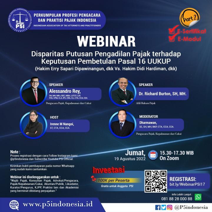Ayo Ikuti! Webinar Disparitas Putusan Pengadilan Pajak terhadap Keputusan Pembetulan Pasal 16 UUKUP