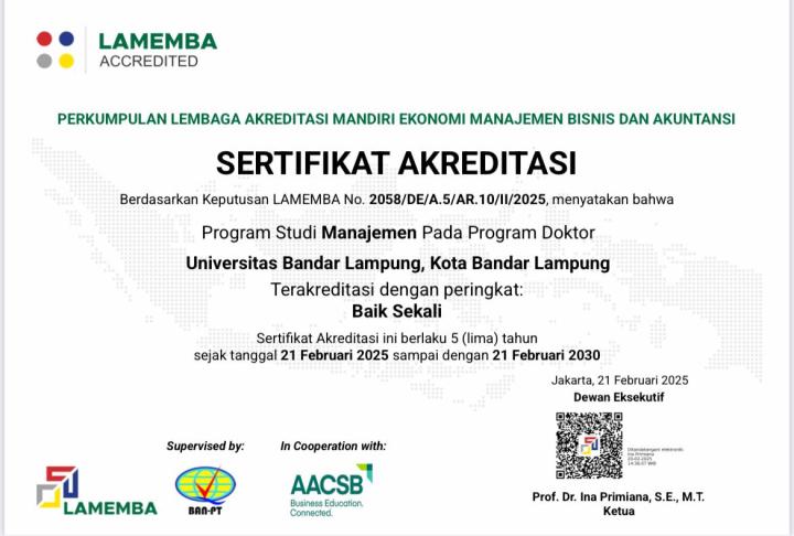 Program Doktor Manajemen UBL Raih Akreditasi Baik Sekali dari LAMEMBA