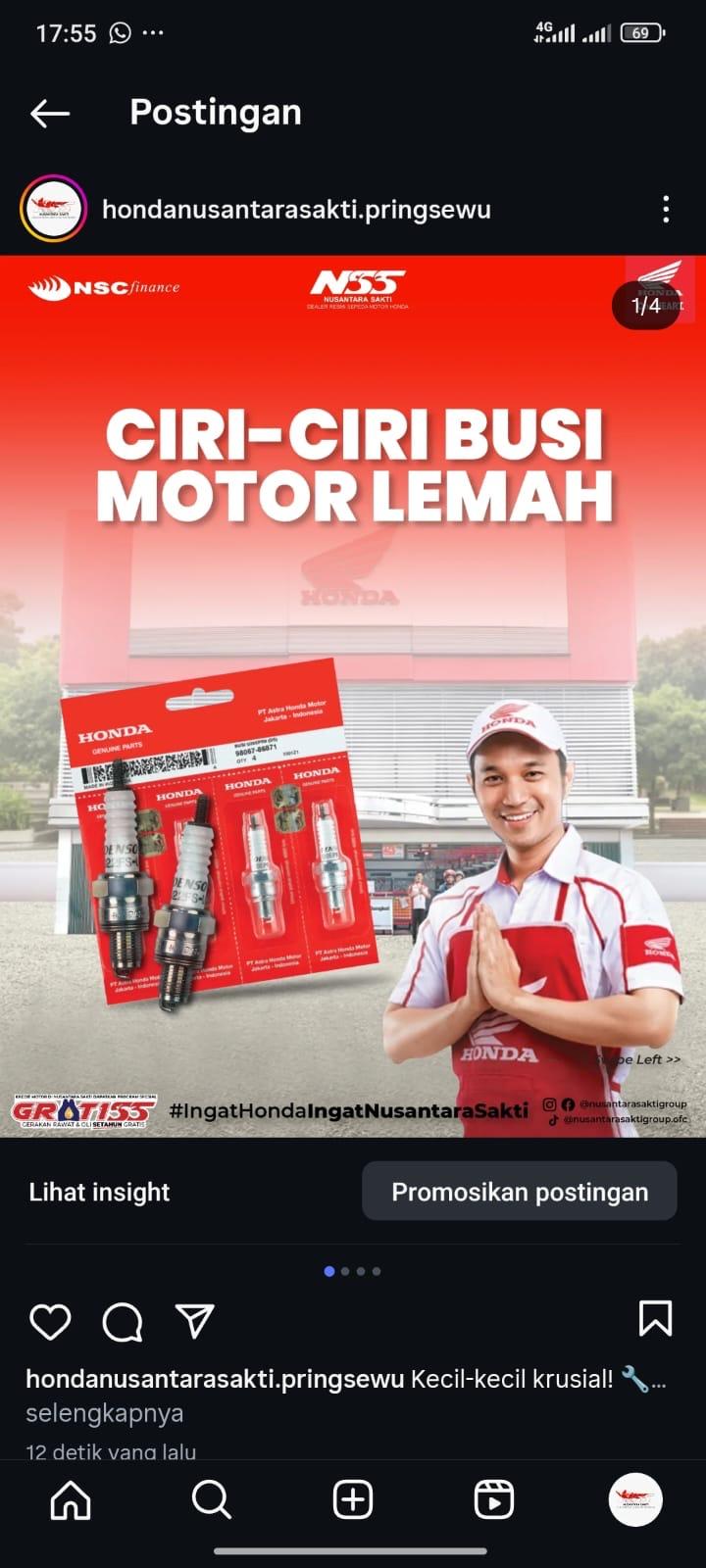 Ciri-ciri Busi Motor Honda Lemah, Jadi Makin Tahu bareng Nss Pringsewu