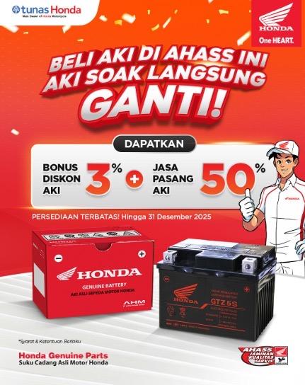 Aki Soak? Langsung Ganti di AHASS! Diskon Hingga 50%!"