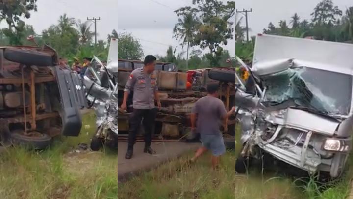 Truk Batu Terguling Usai Bertabrakan dengan Mobil SPPG di Lampung Timur