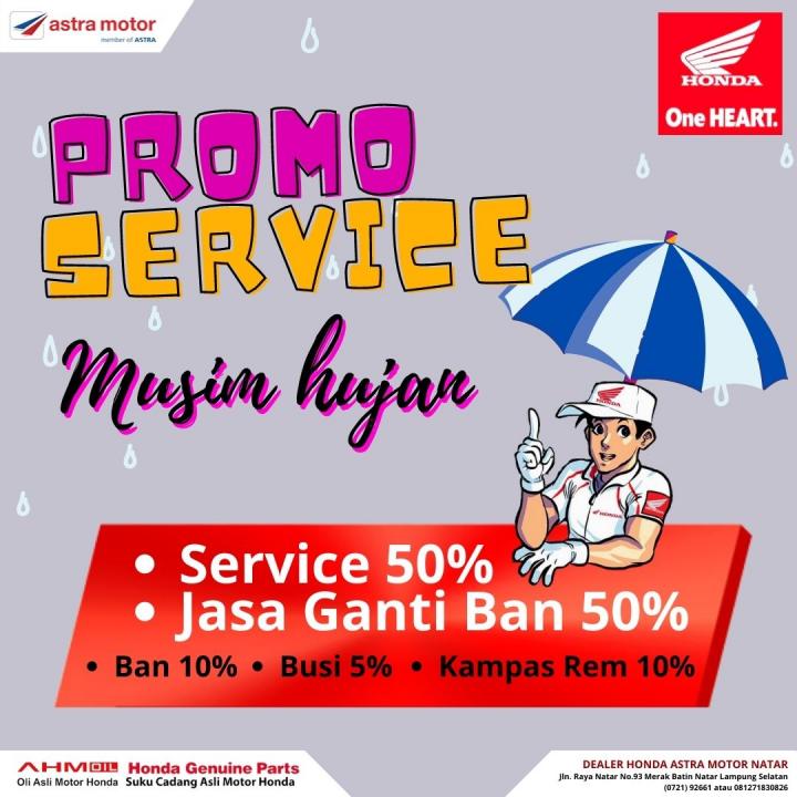 Masuk Musim Penghujan Astra Motor Natar Adakan Promo Service Diskon 50%  
