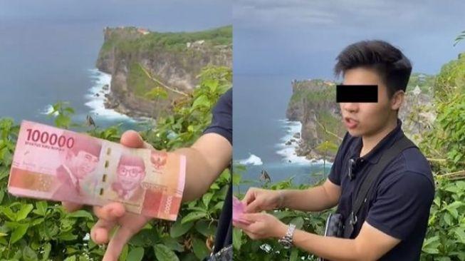 Viral! Bergaya Seperti Sultan Buang Uang dari Tebing Ditangkap Polisi, Cek Faktanya
