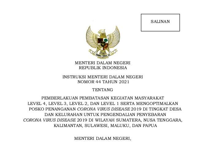 Inilah Rincian Level PPKM Provinsi Lampung, Sesuai Instruksi Menteri Dalam Negeri