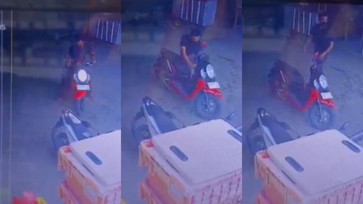 Terekam CCTV, Pria Bermasker Gasak Motor Pengunjung Minimarket di Pesawaran
