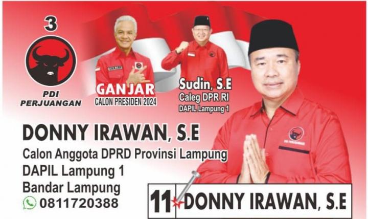 Donny Irawan S.E Calon Legislatif DPRD Lampung Mewakili PDI Perjuangan di Dapil Lampung 1 - Bandar Lampung Nomor Urut 11