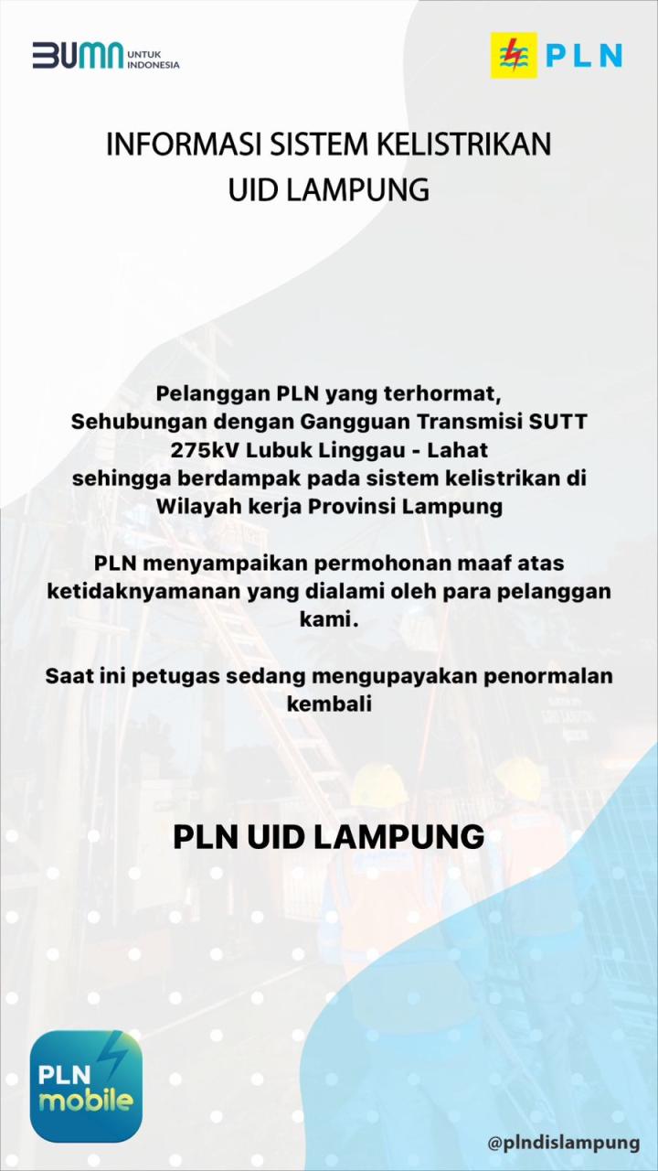 Pemadaman Listrik 9 Jam di Lampung, Layanan Seluler Sempat Terganggu ini Penjelasan Provider 