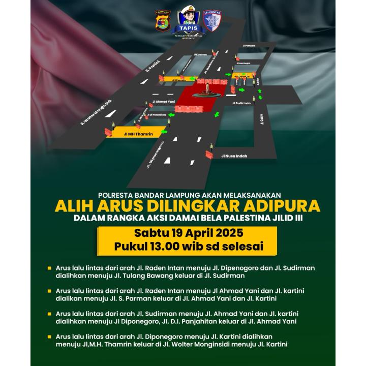 Pengalihan Arus Lalu Lintas Jelang Aksi Bela Palestina Jilid 3 di Bandar Lampung Bersifat Situasional