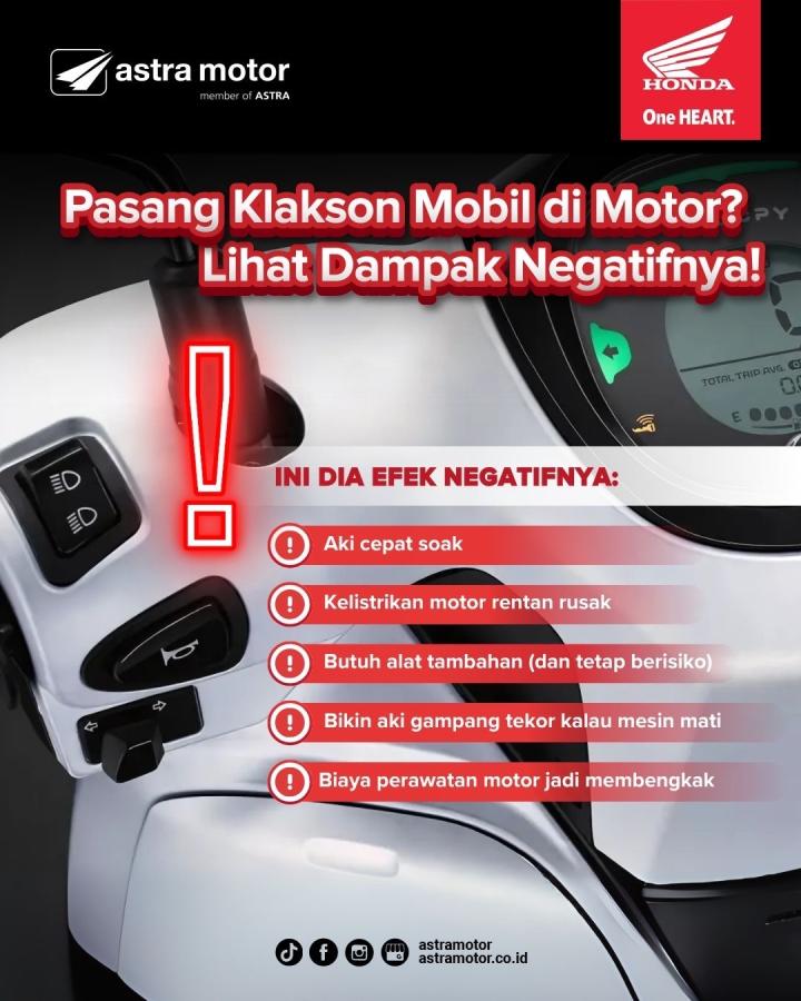 Astra Motor Imbau Konsumen Hindari Penggunaan Klakson Mobil pada Sepeda Motor