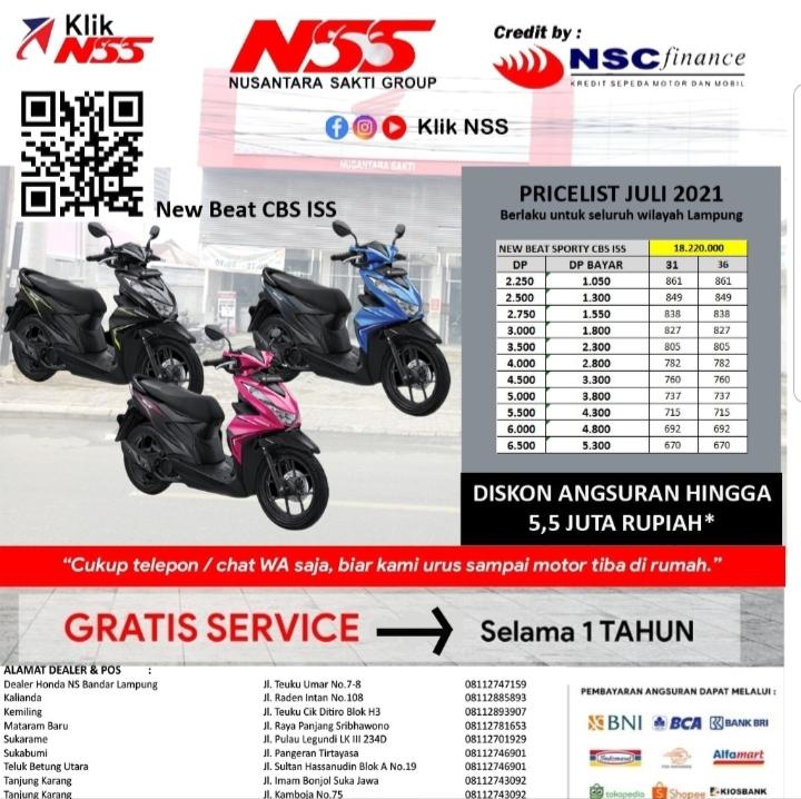 Promo Honda BeAT CBS ISS dari NSS Kedaton, Potongan Hingga Jutaan Rupiah