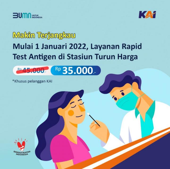 Mulai 1 Januari 2022, PT KAI turunkan tarif AntigenÂ 