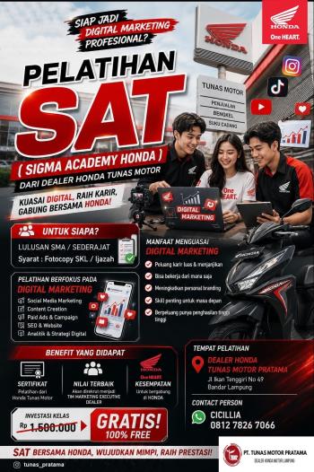 Pelatihan SAT Honda Tunas Motor Pratama Dibuka Mulai 22 Juni 2026, Bekali Generasi Muda Kuasai Digital Marketing