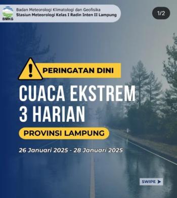Peringatan Potensi Kondisi Cuaca Ekstrem Selama Long Weekand di Lampung 