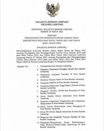 Catat! Ini Intruksi Walikota Bandarlampung Terkait NataruÂ 