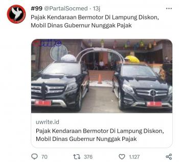 Heboh! Kendaraan Dinas Pejabat di Lampung Diduga Nunggak PajakÂ 