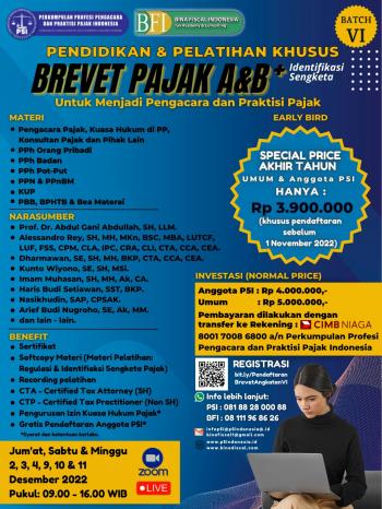 Pendidikan dan Pelatihan Khusus Brevet Pajak A&B Plus Identifikasi Sengketa 