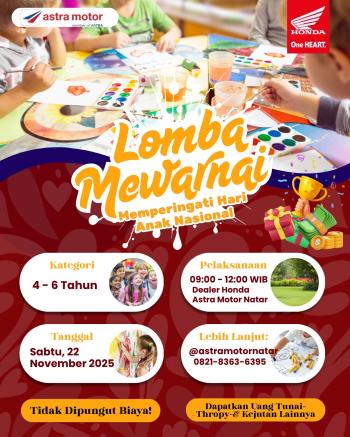 Astra Motor Natar Gelar Lomba Mewarnai Gratis dalam Rangka Hari Anak Nasional 2025
