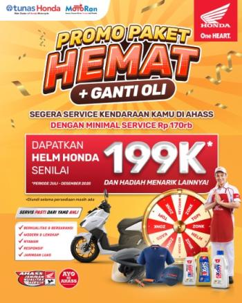 Promo Paket Hemat + Ganti Oli di AHASS Astra Motor Natar, Servis Mulai Rp170 Ribu Bisa Dapat Helm Honda Senilai 199K!