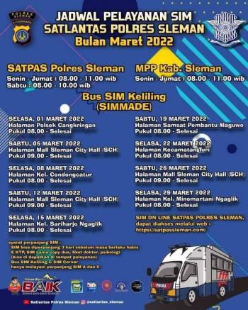 Jadwal SIM Keliling Satlantas Polres Sleman di Bulan Maret 2022