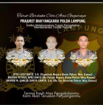 3 Anggota Polisi Gugur saat Berantas Tindak Pidana Judi Sabung Ayam di Way Kanan