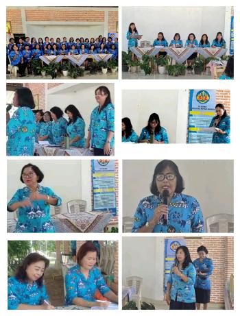 Ketua Presidium Wanita Katolik Republik Indonesia  DPD Lampung Elisabeth Sri Puryanti.M.P.d Himbau Wanita Katolik RI Tidak memakai perhiasan Berlebihan pada Bakorcab Bandar Lampung. 