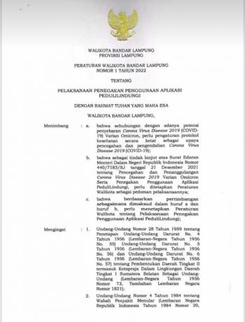 Peduli Lindungi Wajib Dipasang Pada Ruang Publik di Kota BandarlampungÂ 