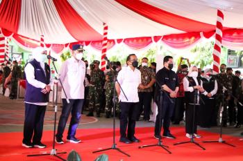 Forkopimda Bojonegoro Sambut Kunjungan Tiga Menteri Republik Indonesia Tinjau Vaksinasi Serentak