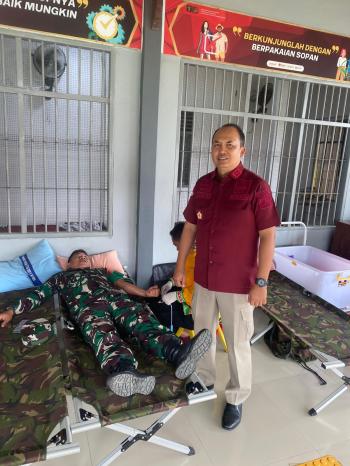Sinergitas Kodim 0421 Lampung selatan dengan Lapas Narkotika Kelas IIA Bandar Lampung dalam kegiatan Donor Darah