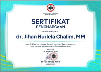 dr Jihan Nurlela Terima Penghargaan IDI Lampung Atas Dedikasinya Dibidang Kesehatan 