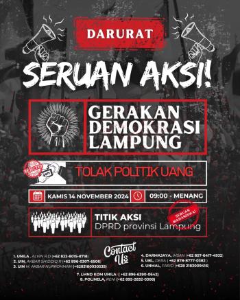 Gerakan Demokrasi Lampung Gelar Aksi Damai Tolak Politik Uang Pada Pilkada Lampung 