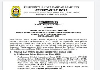 Catat! Ini Jadwal Pelaksanaan dan Tata Tertib Tes SKD CPNS Pemerintah Kota Bandarlampung