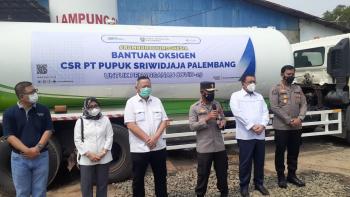 Polda Lampung Terima Bantuan 10 Ton Oksigen Dari PT Pusri 