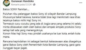 Polemik Bakso Son Hajisony Alasan Angkat Kaki dari Bandar Lampung